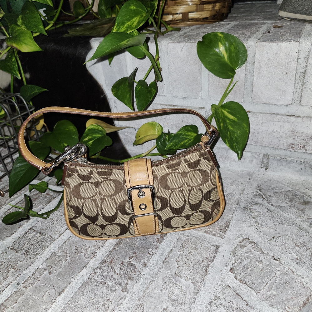 Coach Brown and Tan Signature Shoulder Bag